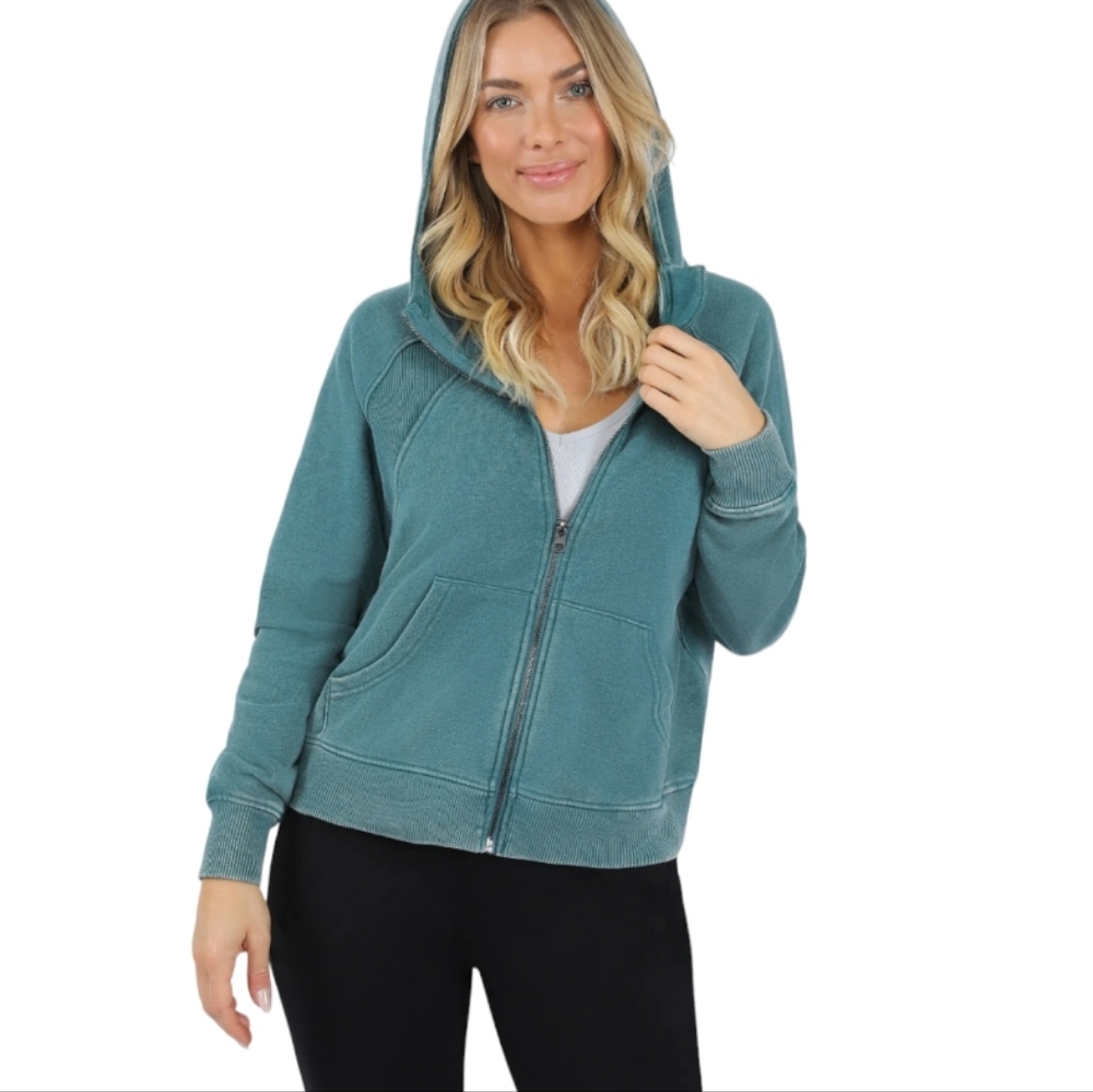 90 DEGREE By Reflex Stone Wash Zip Fleece Hoodie Size M